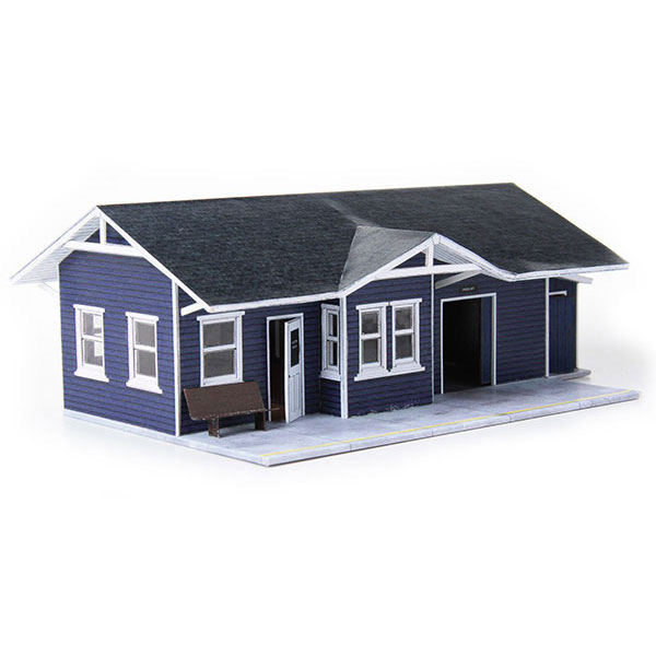 train depot blue paper model building railroad