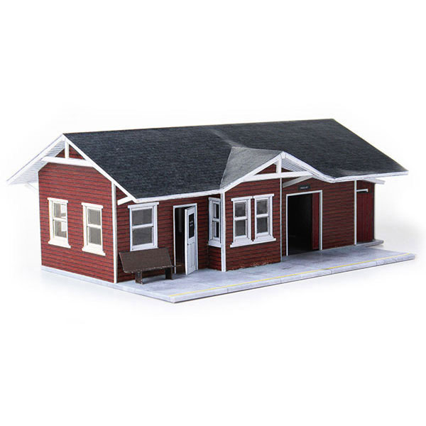 train depot red paper model building railroad