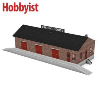 Freight house paper model kit in dark red brick